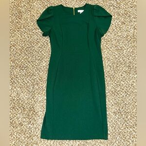 Calvin Klein Crew Neck Short Tulip Sleeve Solid Sheath Stretch Dress size 12 (L)